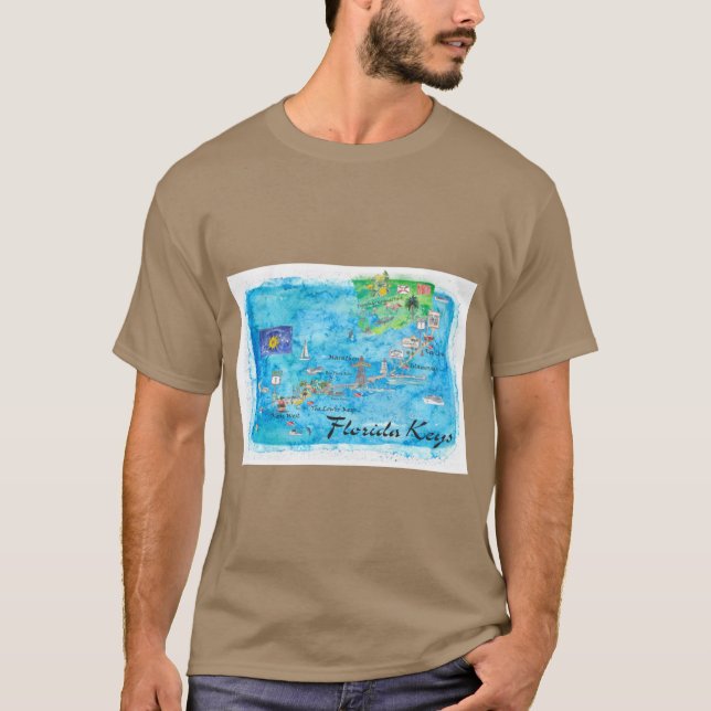 T-shirt Florida Keys Key West Marathon Key Largo Illustrat (Devant)