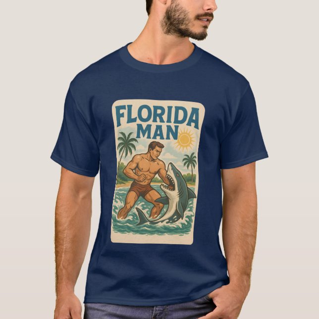 T-shirt Florida Man Coastal Shark Wrestler - Retro Beach (Devant)