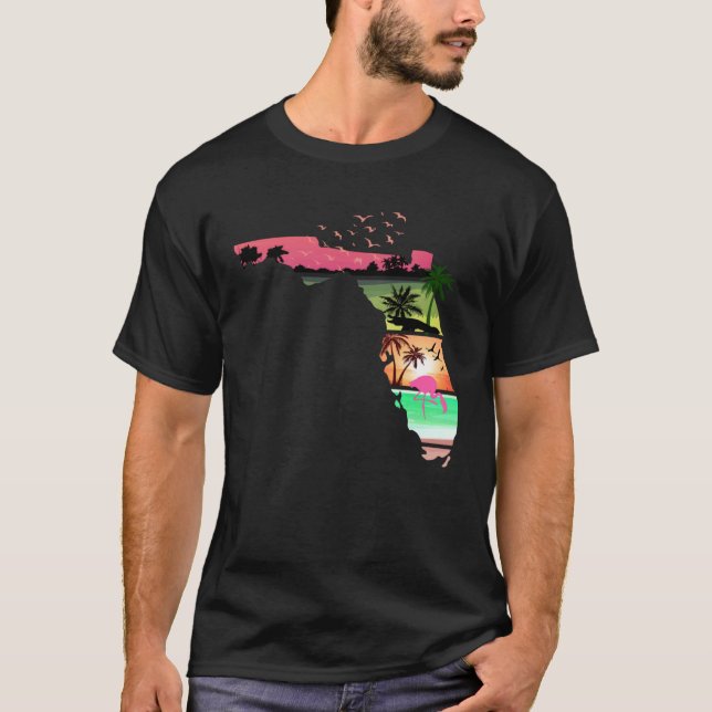 T-shirt Florida Summer Palm Trees 80s Beach Sunset (Devant)