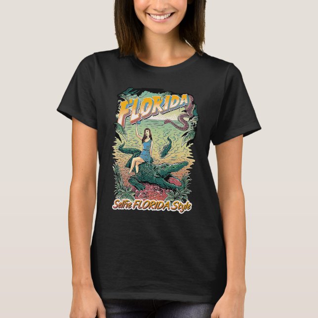 T-shirt Florida Vacation Selfie Travel Design! Alligator S (Devant)