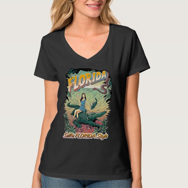 T-shirt Florida Vacation Selfie Travel Design! Alligator S (Devant)