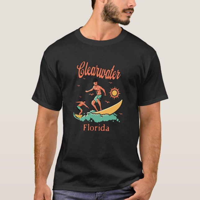 T-shirt Floride Clearwater FL Surfeur Surfant Pêche Planch (Devant)