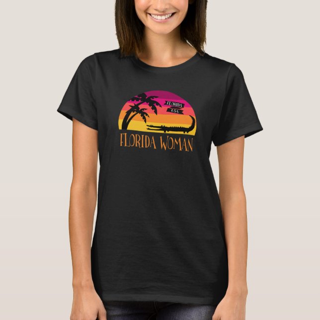 T-shirt Floride Femme Retro Sunset Et Alligator (Devant)