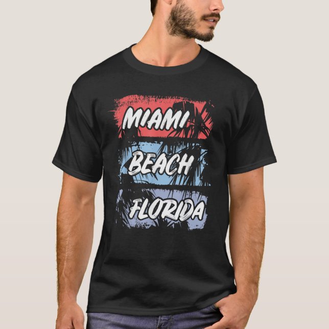 T-shirt Floride Miami Beach Palms Summer Vacances Famille  (Devant)