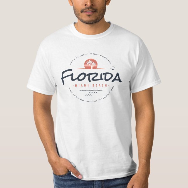 T-shirt Floride Miami Beach Rétro Coucher de soleil Palmie (Devant)
