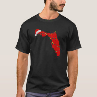 T-shirt Floride Noël State Map Lumières Santa Hat Tropi