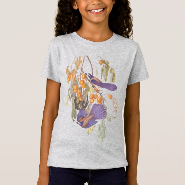 T-Shirt Floride Scrub Jay Audubon Birds sur Orange Tree (Devant)