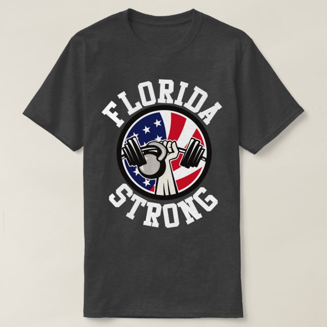 T-shirt Floride Strong Barbell Kettlebell et American fl (Design devant)