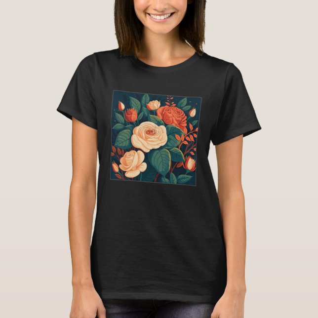T-shirt Florist Roses Pattern Illustration Flowers Leaf Wo (Devant)