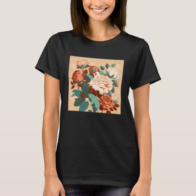 T-shirt Florist Roses Pattern Illustration Flowers Leaf Wo (Devant)