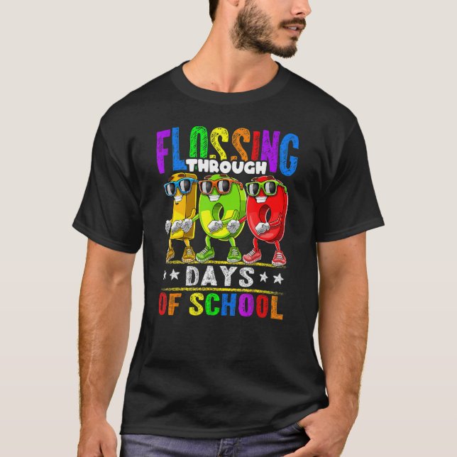 T-shirt Flossing Through 100 Days Of School 100th Day Scho (Devant)