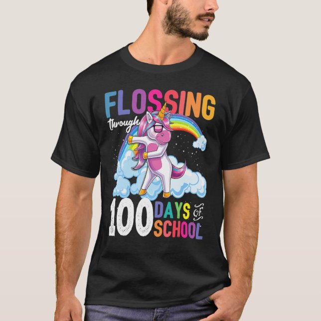 T-shirt Flossing Through 100 Days Of School Flossing Unico (Devant)