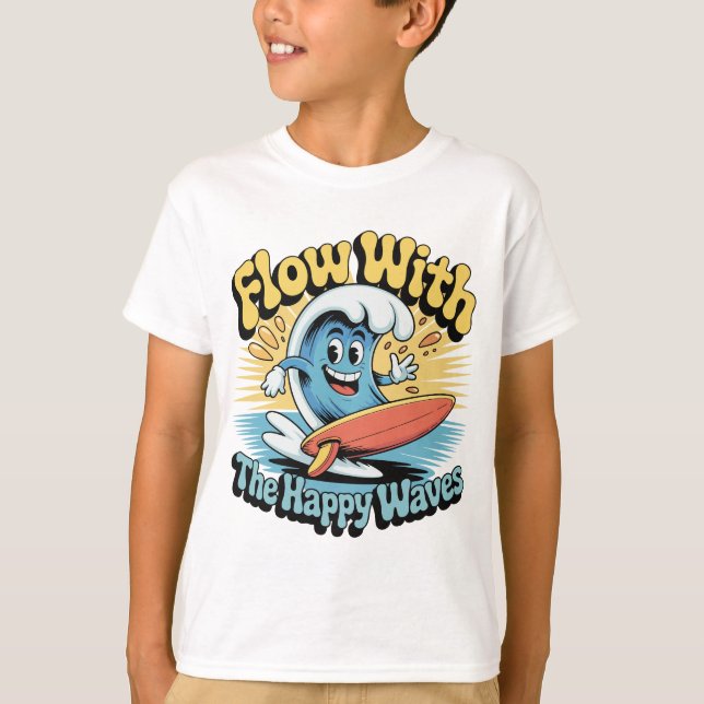 T-shirt Flow With The Happy Waves Kids Surf Shirt (Devant)