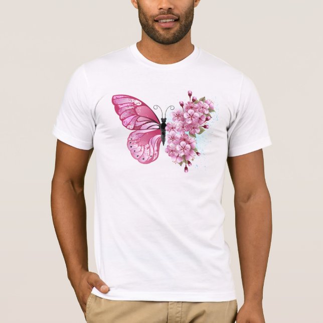 T-shirt Flower Butterfly with Pink Sakura (Devant)