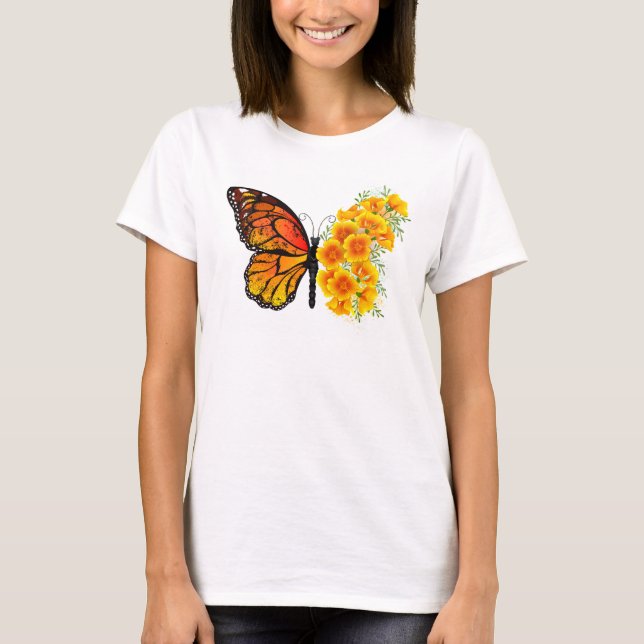 T-shirt Flower Butterfly with Yellow California Poppy (Devant)