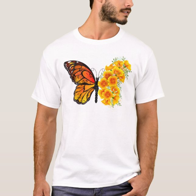 T-shirt Flower Butterfly with Yellow California Poppy (Devant)