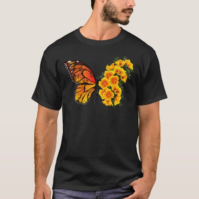T-shirt Flower Butterfly with Yellow California Poppy (Devant)