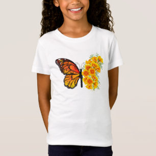 T-Shirt Flower Butterfly with Yellow California Poppy