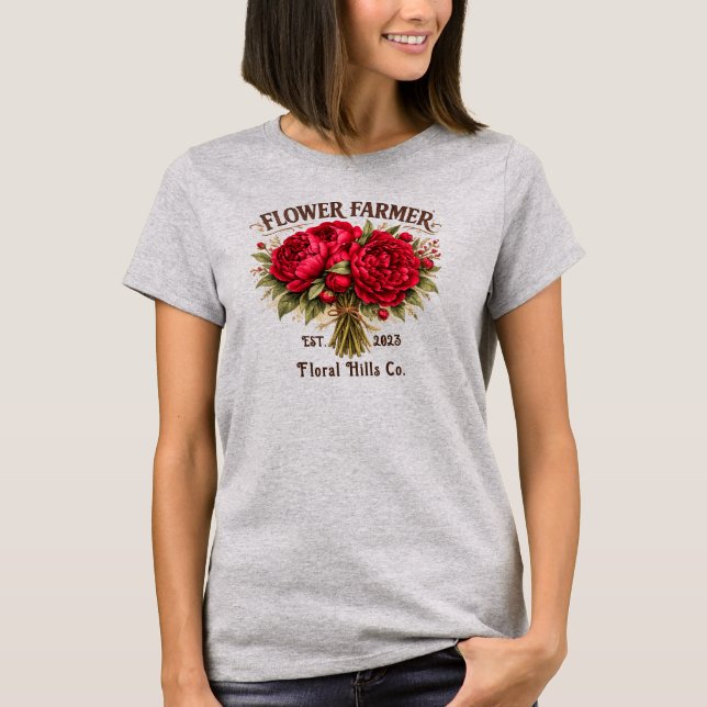 T-shirt Flower Farmer Vintage Peony Bouquet Custom (Devant)