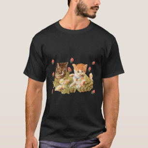 T-shirt Flower Garden Kitten Motif Chat