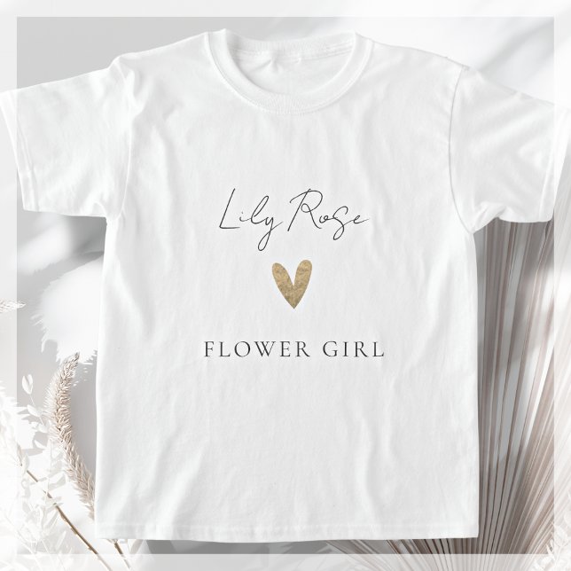 T-shirt Flower Girl Gold Heart Script moderne (Créateur téléchargé)