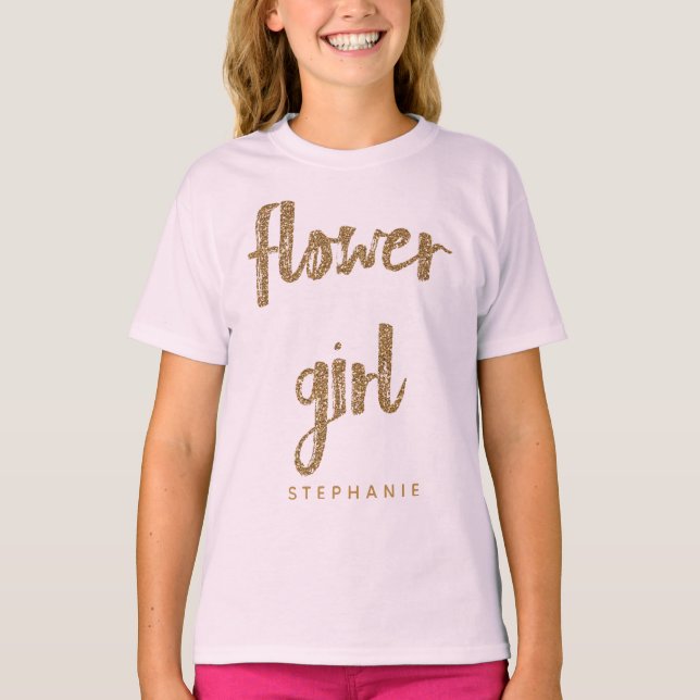 T-shirt Flower Girl Gold Parties scintillant de mariage (Devant)