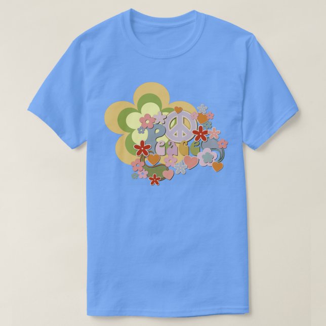T-shirt Flower Power Peace and Love Retro Design (Design devant)