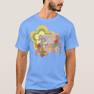 T-shirt Flower Power Peace and Love Retro Design
