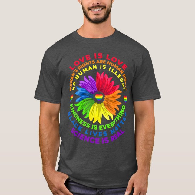 T-shirt Flower Rainbow Human Black Vie Droits Sciences (Devant)