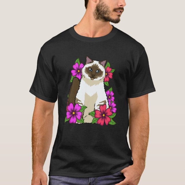 T-shirt Flowers Birman Cat Women Girls Cat (Devant)