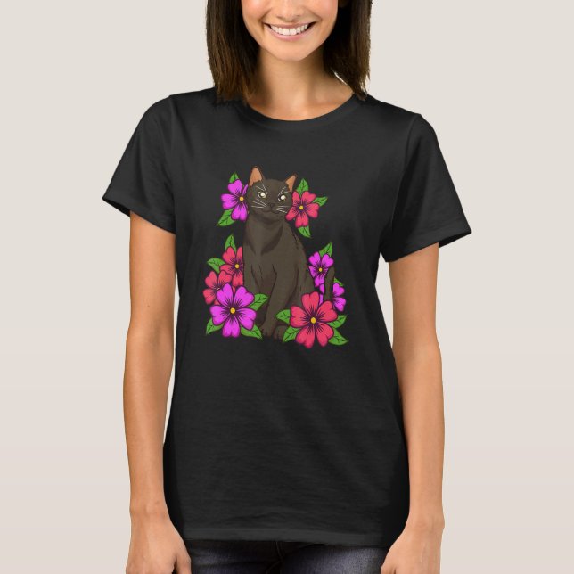 T-shirt Flowers Burmese Cat Women Girls Cat Lover (Devant)