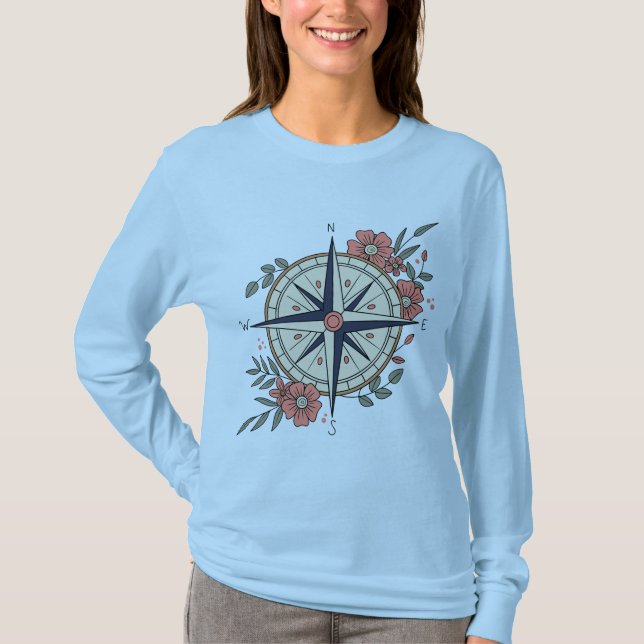 T-shirt Flowers, Directions, Compass (Devant)