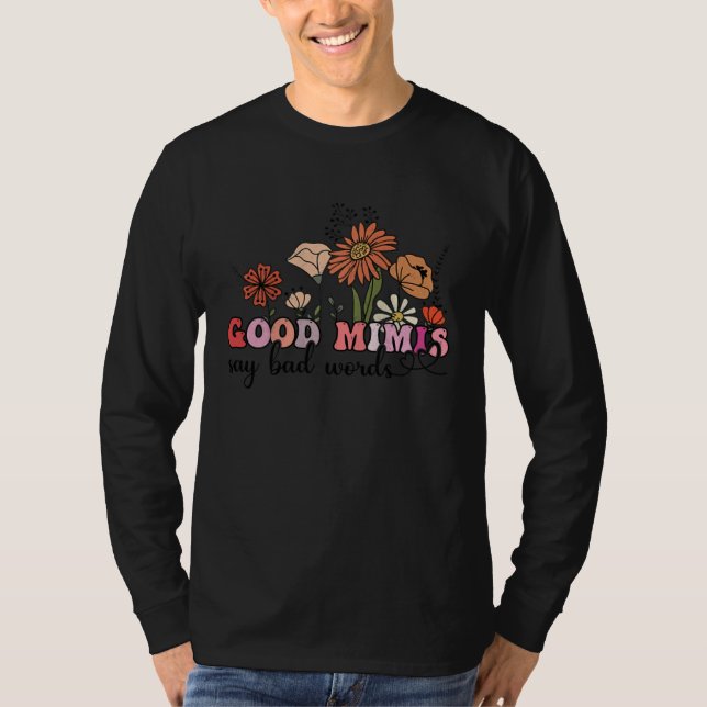 T-shirt Flowers Groovy Retro Good Mimis Say Bad Words Moth (Devant)