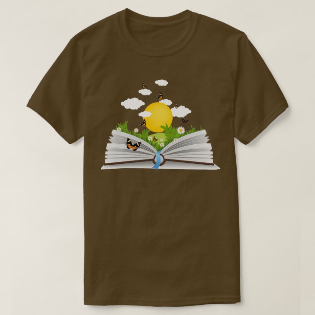 T-shirt flowers growing from book Sticker addicted to read (Design devant)