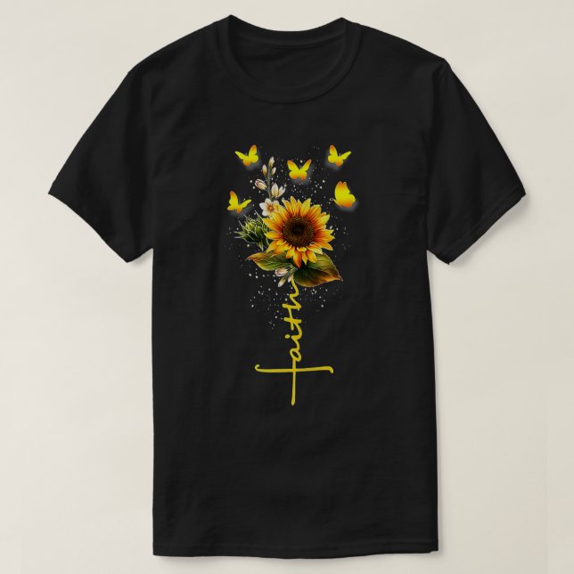 T-shirt Flowers Vintage Faith Cross (Design devant)