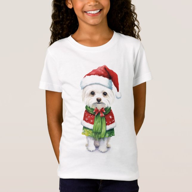 T-Shirt Fluffy blanc Chemise pour enfants de chien de Noël (Devant)