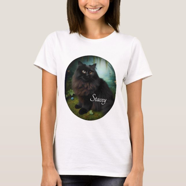 T-shirt Fluffy Chat noir dans Misty Woods Nom Avant (Devant)
