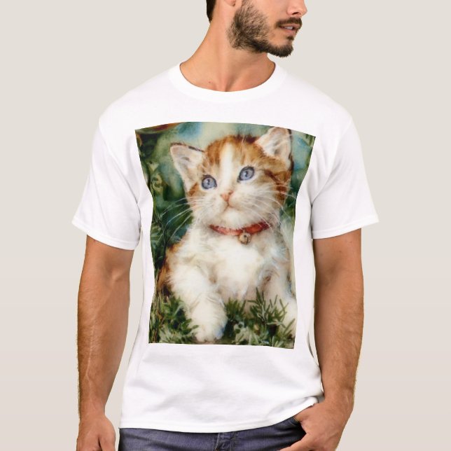 T-shirt Fluffy christmas cat Watercolor (Devant)