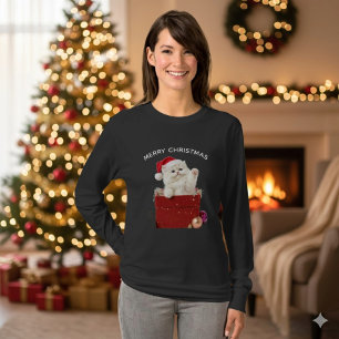 T-Shirt Fluffy Christmas Kitten Chapeau de Père No