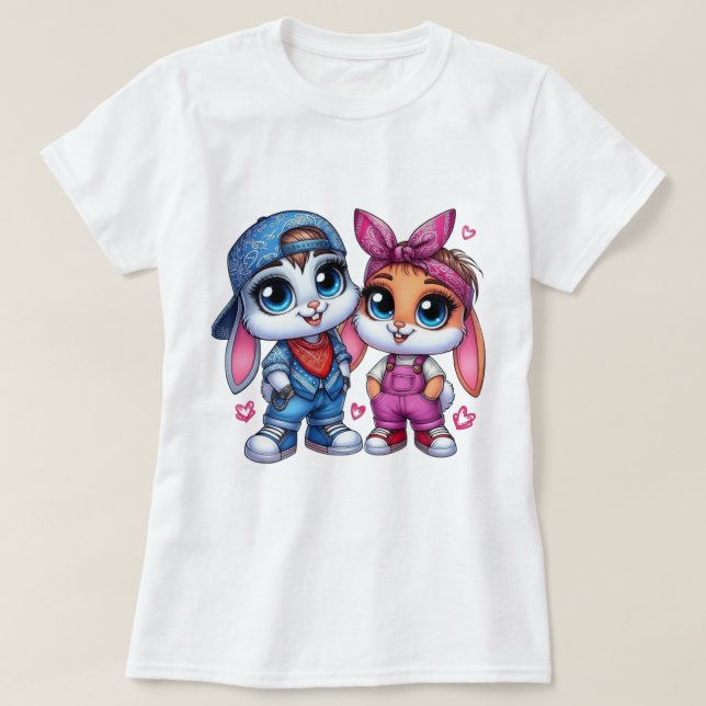 T-shirt 👕🐰Fluffy & Puffy Lapin Femme Basique  (Design devant)