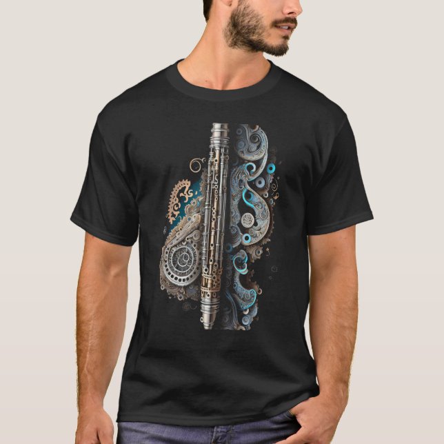 T-shirt Flute music instrument Graphic steampunk (Devant)