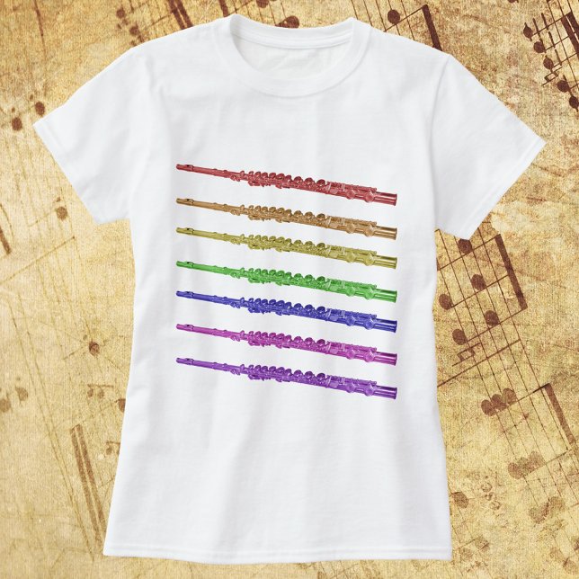 T-shirt Flûtes arc-en-ciel (A tshirt with a rainbow pattern of flutes)