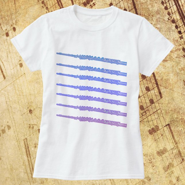 T-shirt Flûtes Motif Rose bleu violet (A fun shirt with a pattern of blue, pink and purple flutes.)