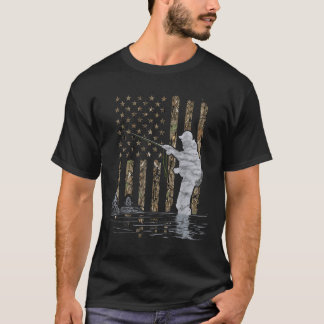 T-shirt Fly Fishing Fisherman American Flag Camouflage Fly