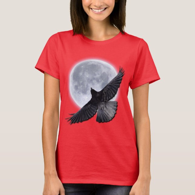 T-shirt Flying Black Raven Embrasser le design de la lune (Devant)