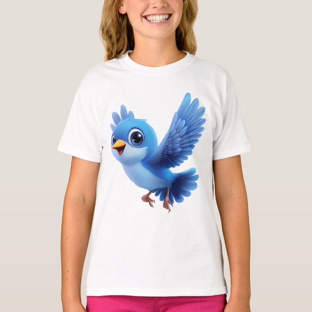 T-shirt Flying Blue Bird – Flappy Cartoon Character Kids  (Devant)