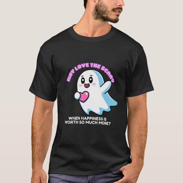 T-shirt Flying Chubby Kawaii Ghost Holt a Heart (Devant)