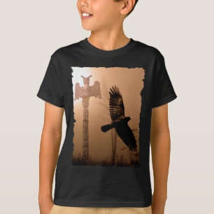 T-shirt Flying Crow & Mystical Totem Pole Art Tee
