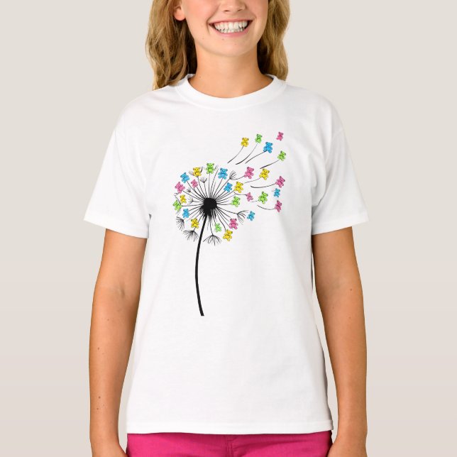 T-shirt Flying cute bears dandelion flow (Devant)