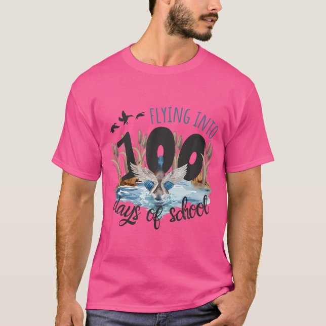 T-shirt Flying Into 100 Days Of School Duck Hunting 100Th  (Devant)
